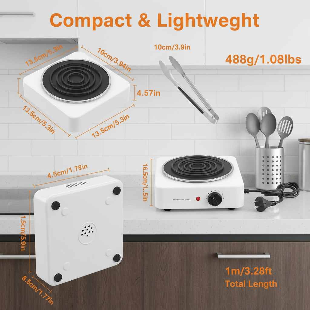 compact electric charcoal burner with stainless steel heating element