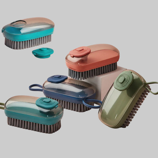 Automatic liquid dispensing cleaning brush for shoes and clothes
