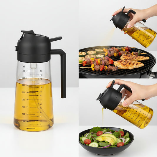 2-in-1 glass olive oil sprayer and dispenser bottle